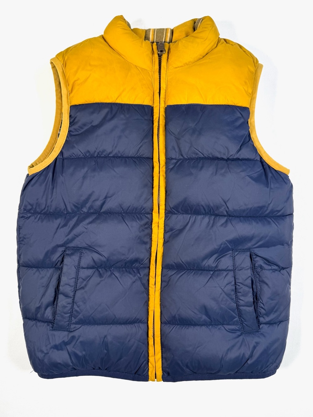 JANIE AND JACK Unisex Reversible‎ Puffer Vest Size 5-6 Yellow Plaid Preppy Cozy